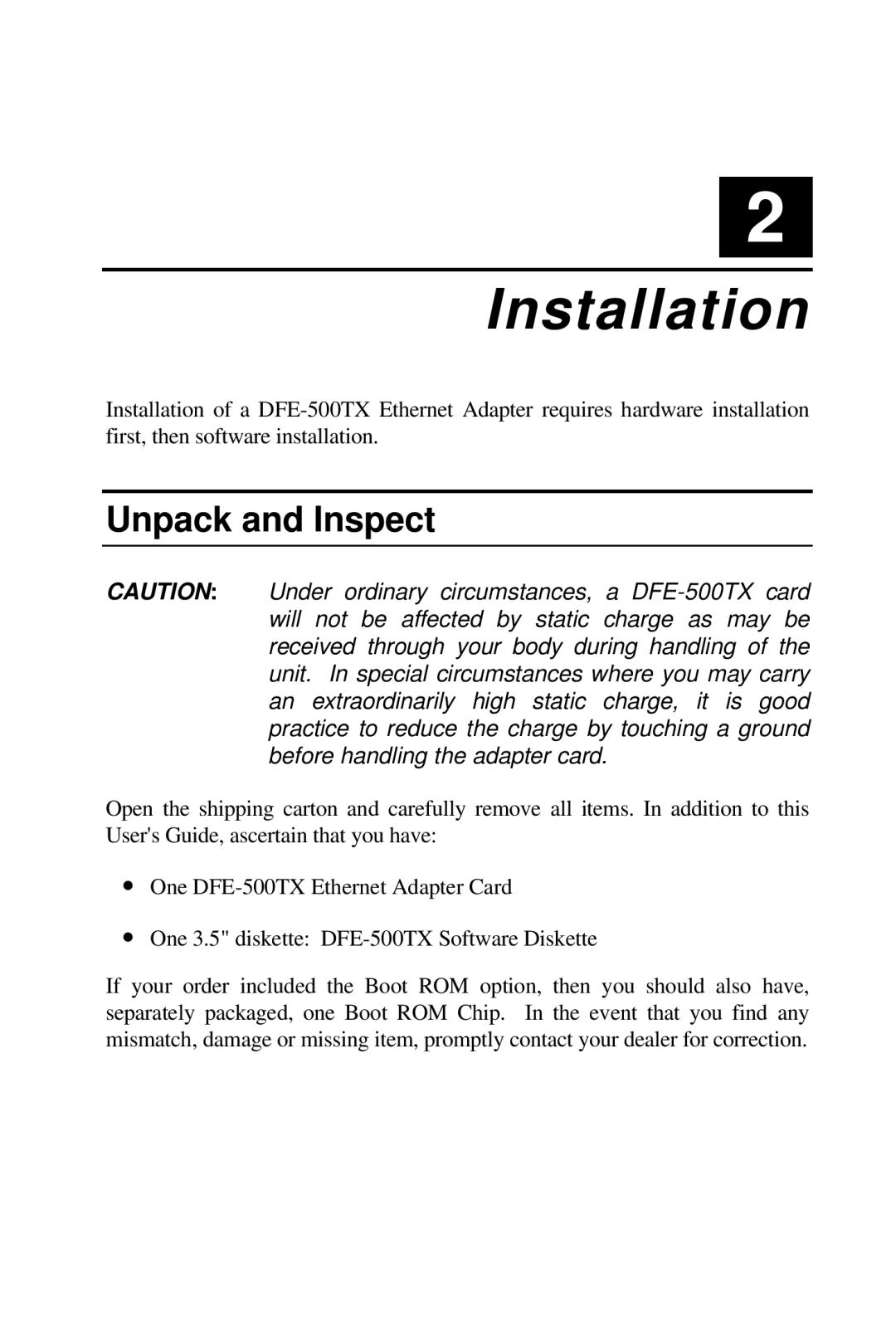 D-Link DFE-500TX manual Installation, Unpack and Inspect 