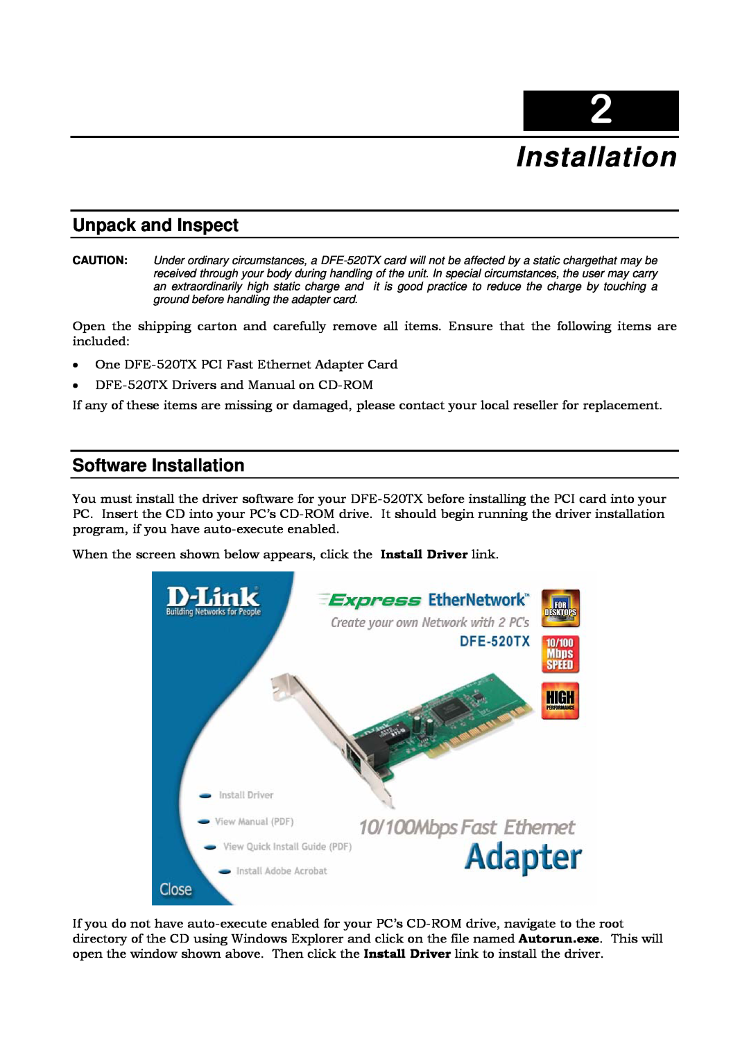 D-Link DFE-520TX manual Unpack and Inspect, Software Installation 