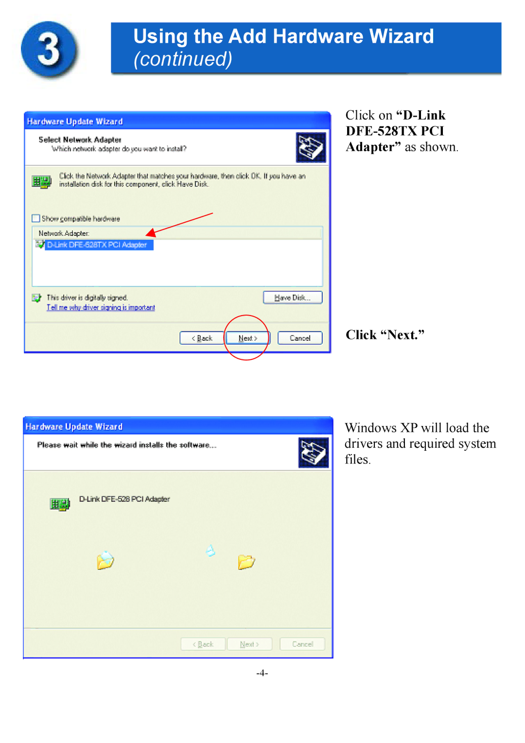 D-Link DFE-528TX manual Using the Add Hardware Wizard 