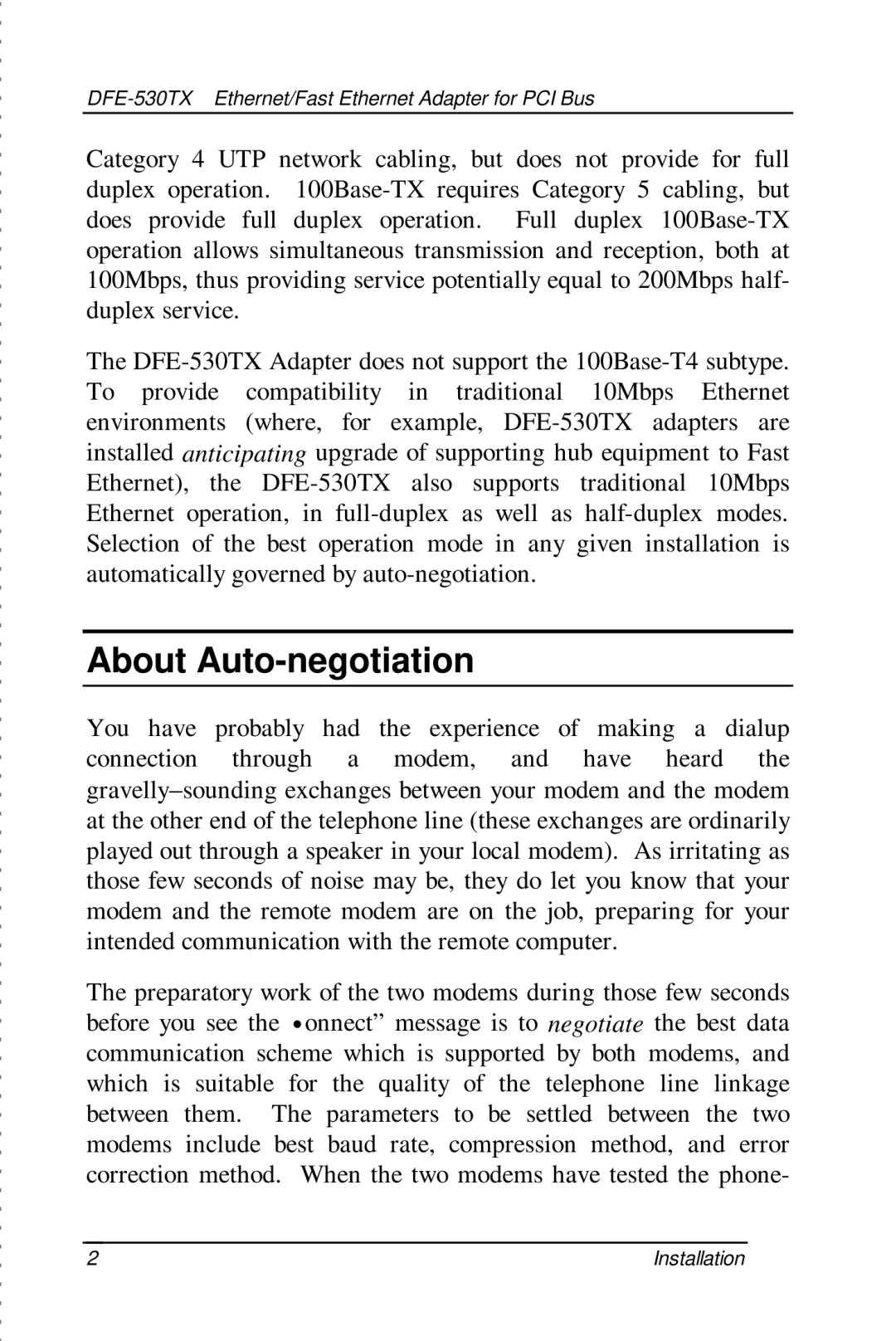 D-Link DFE-530TX manual About Auto-negotiation 