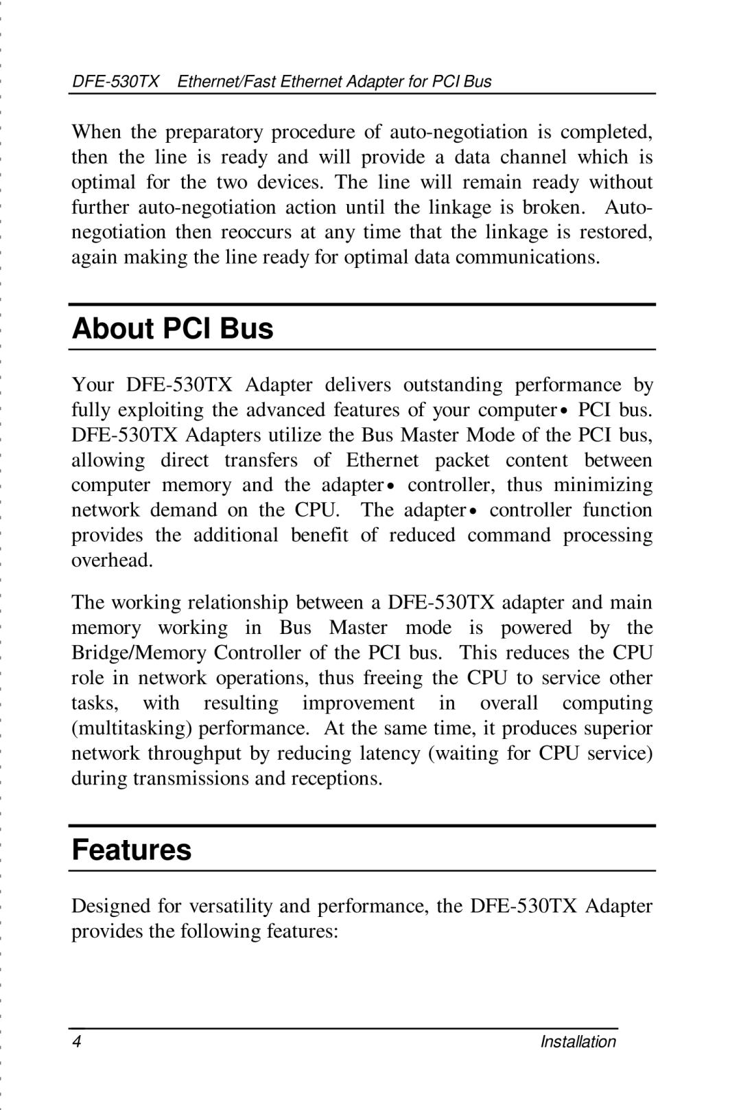 D-Link DFE-530TX manual About PCI Bus, Features 