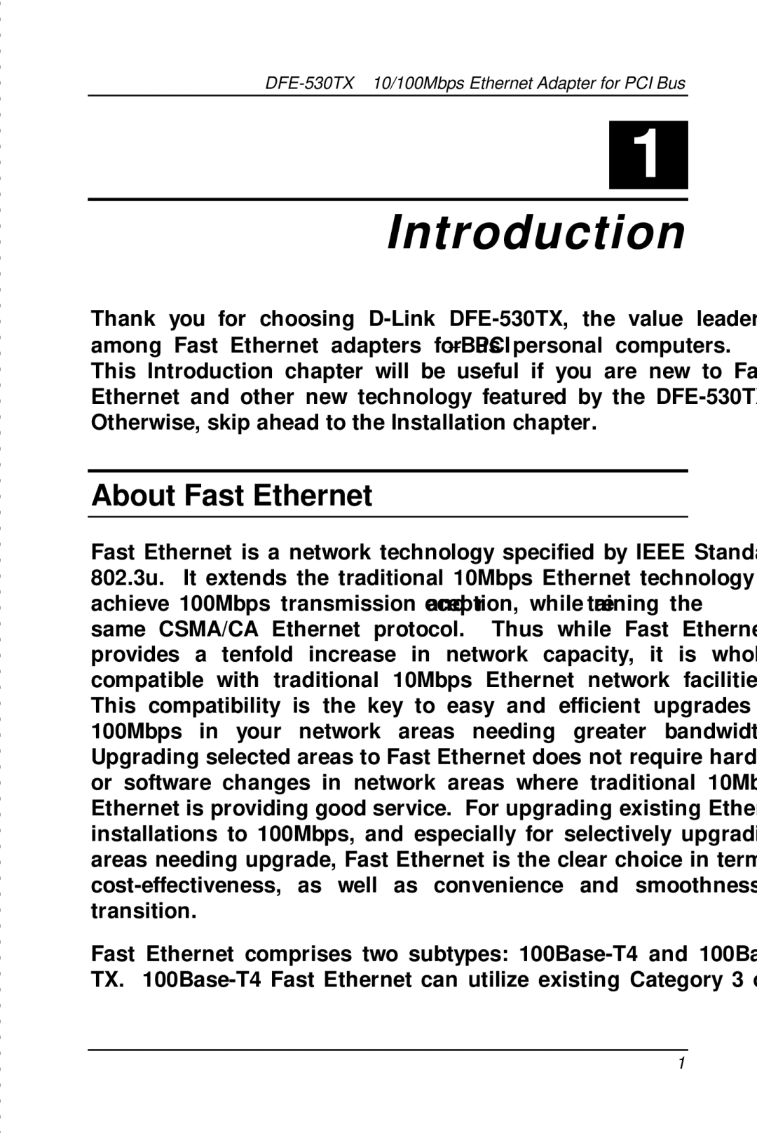 D-Link DFE-530TX manual Introduction, About Fast Ethernet 