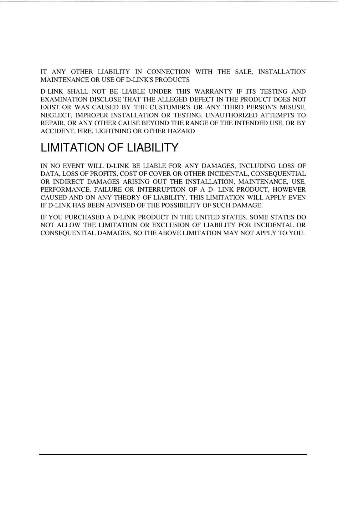 D-Link DFE-570TX manual Limitation of Liability 