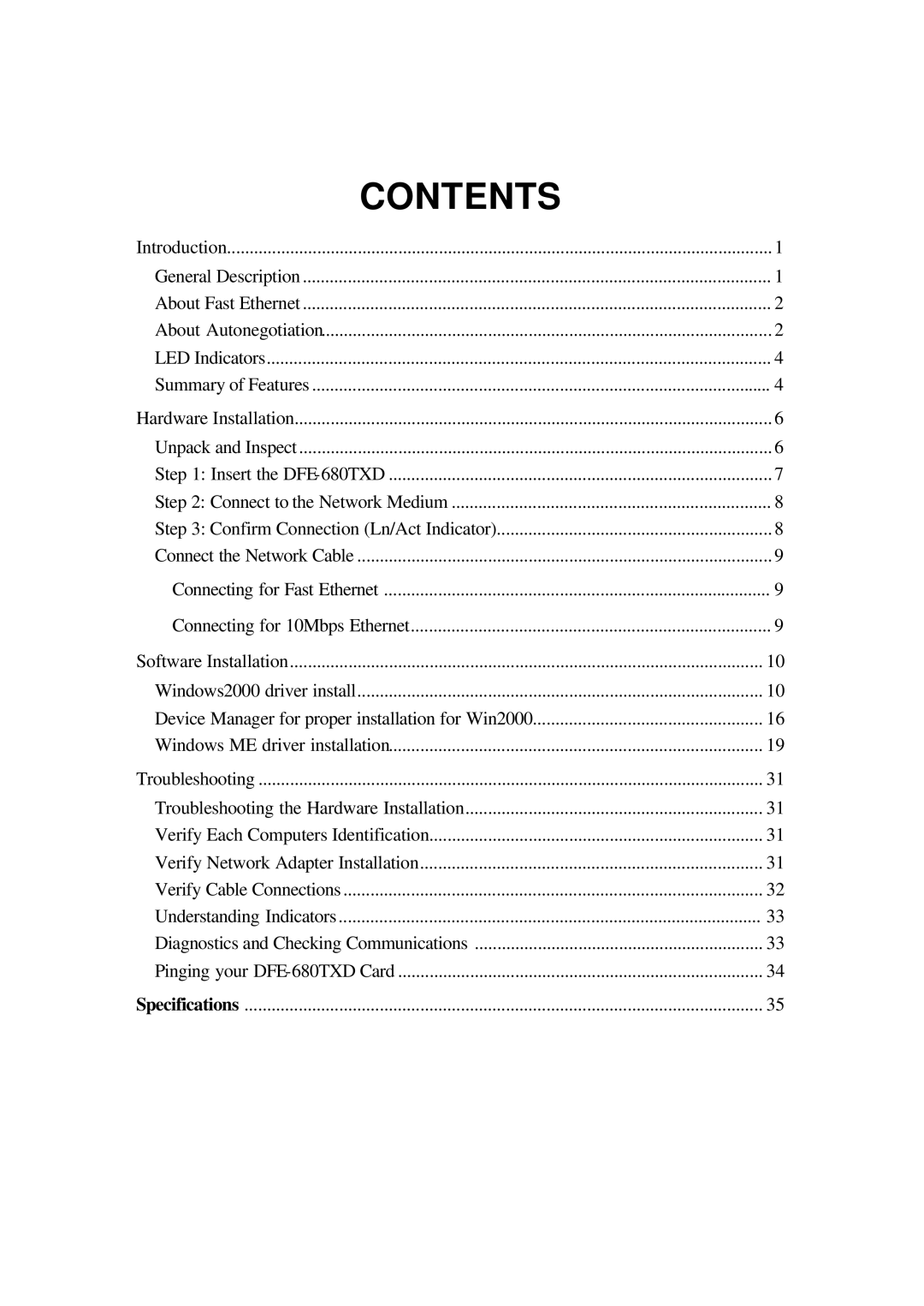 D-Link DFE-680TXD manual Contents 