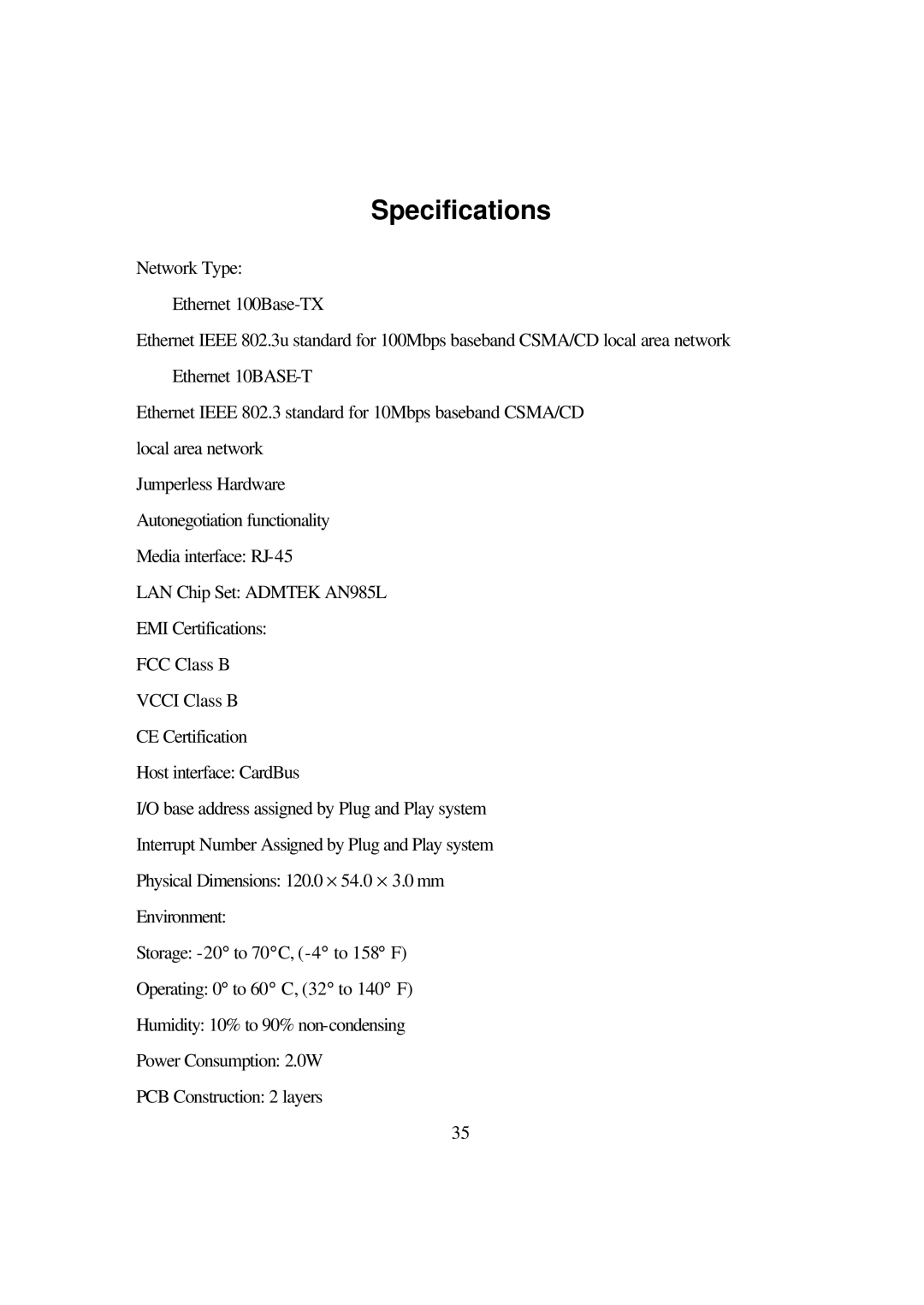 D-Link DFE-680TXD manual Specifications 