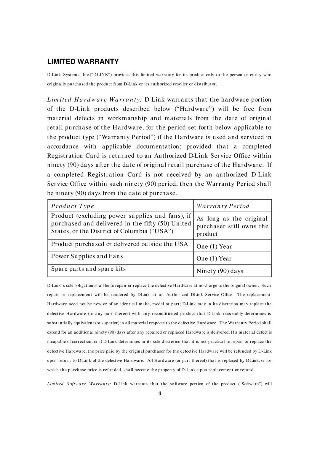 D-Link DFE-680TXD manual Limited Warranty 