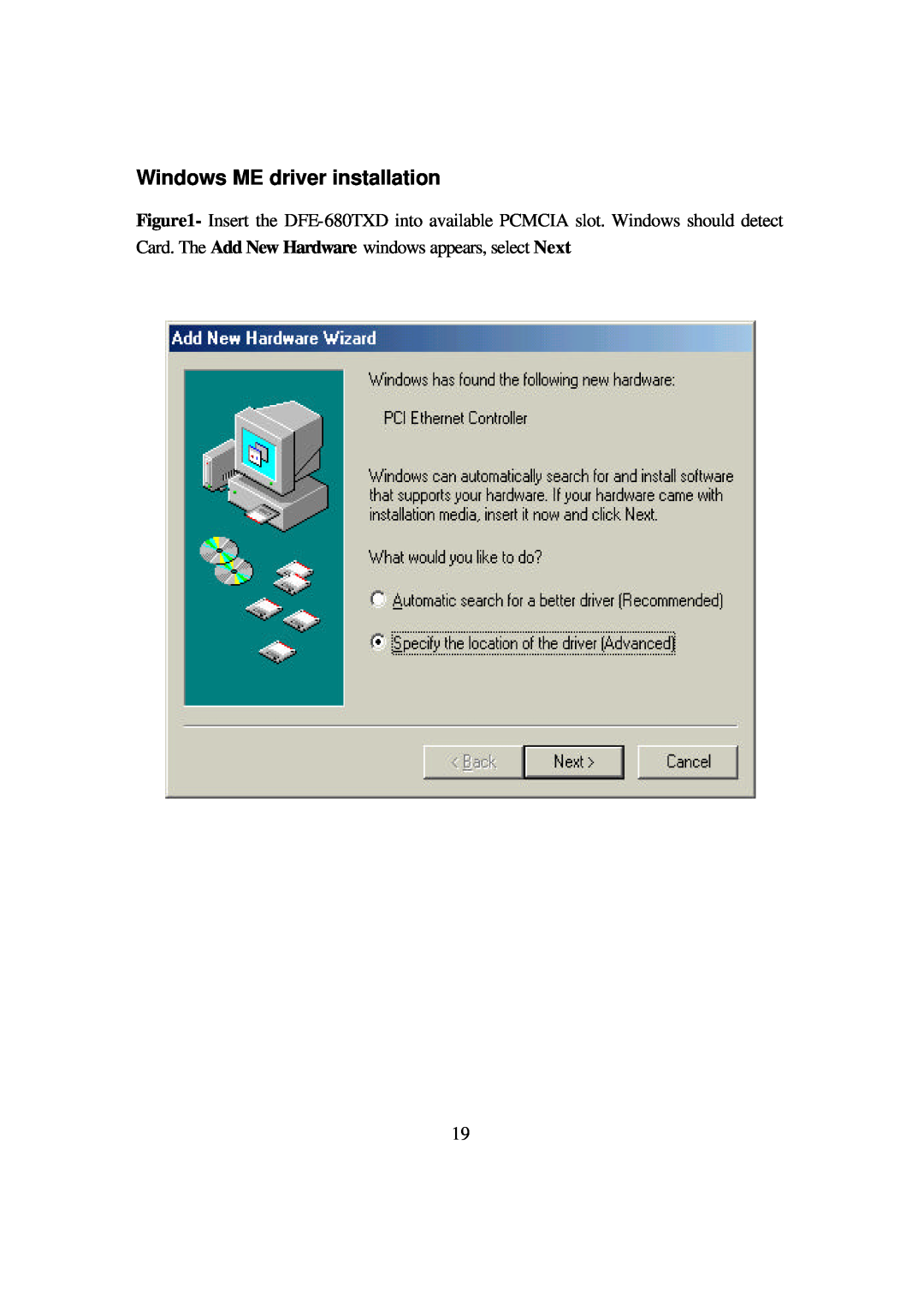 D-Link DFE-680TXD manual Windows ME driver installation 