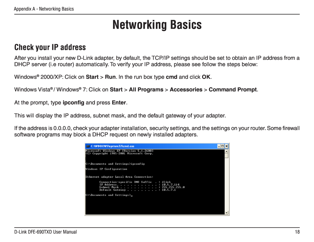 D-Link DFE-690TXD manual Networking Basics, Check your IP address 