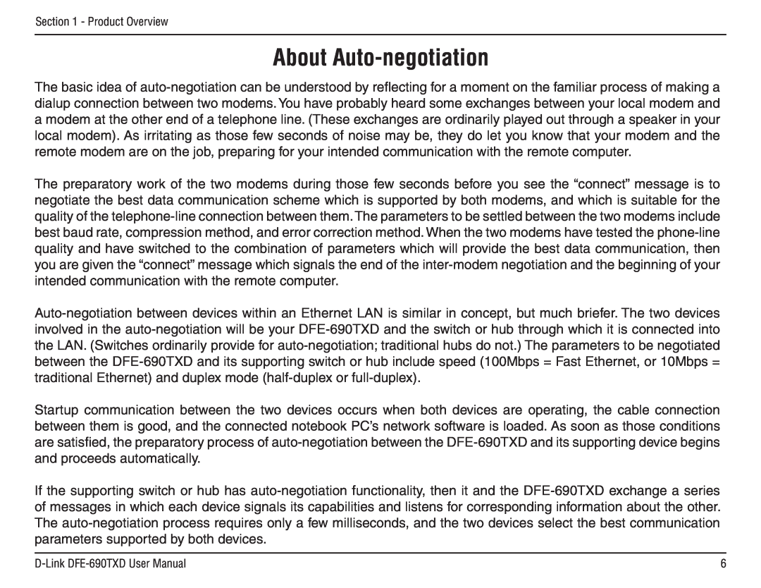 D-Link DFE-690TXD manual About Auto-negotiation 