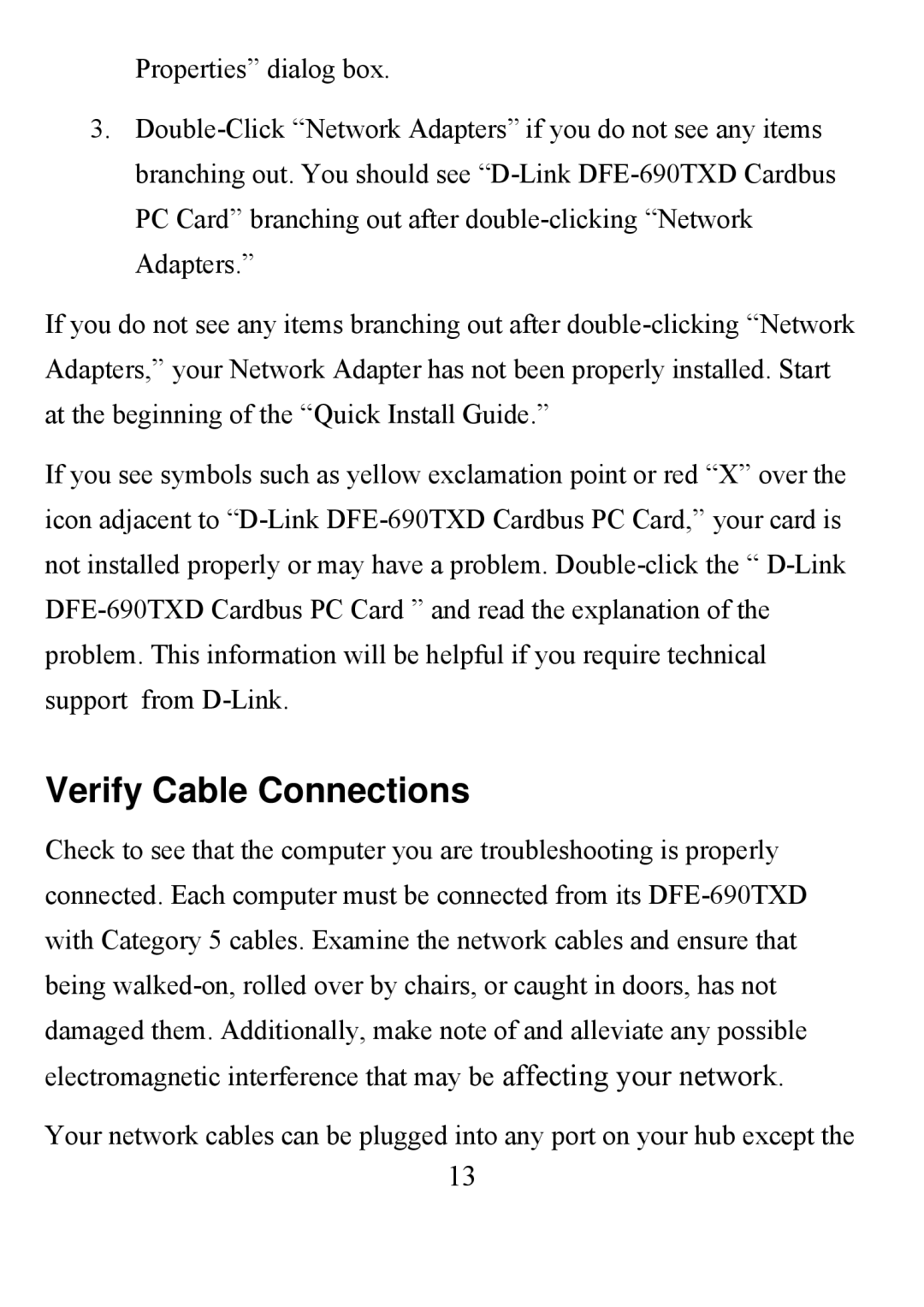 D-Link DFE-690TXD user manual Verify Cable Connections 