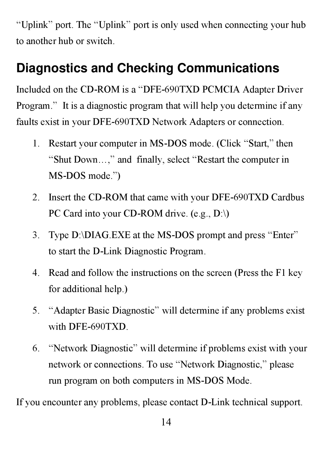 D-Link DFE-690TXD user manual Diagnostics and Checking Communications 