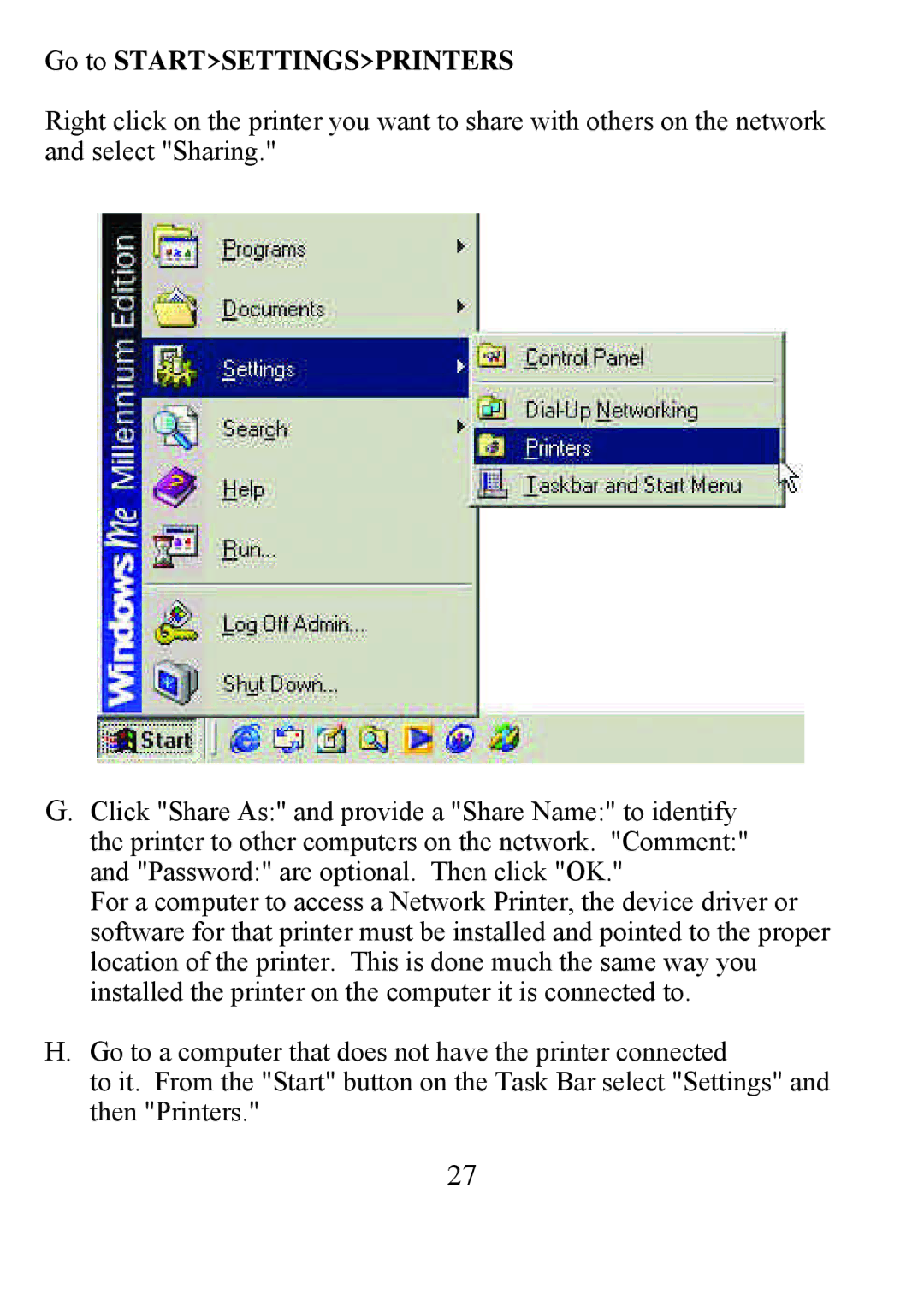 D-Link DFE-690TXD user manual Go to Startsettingsprinters 