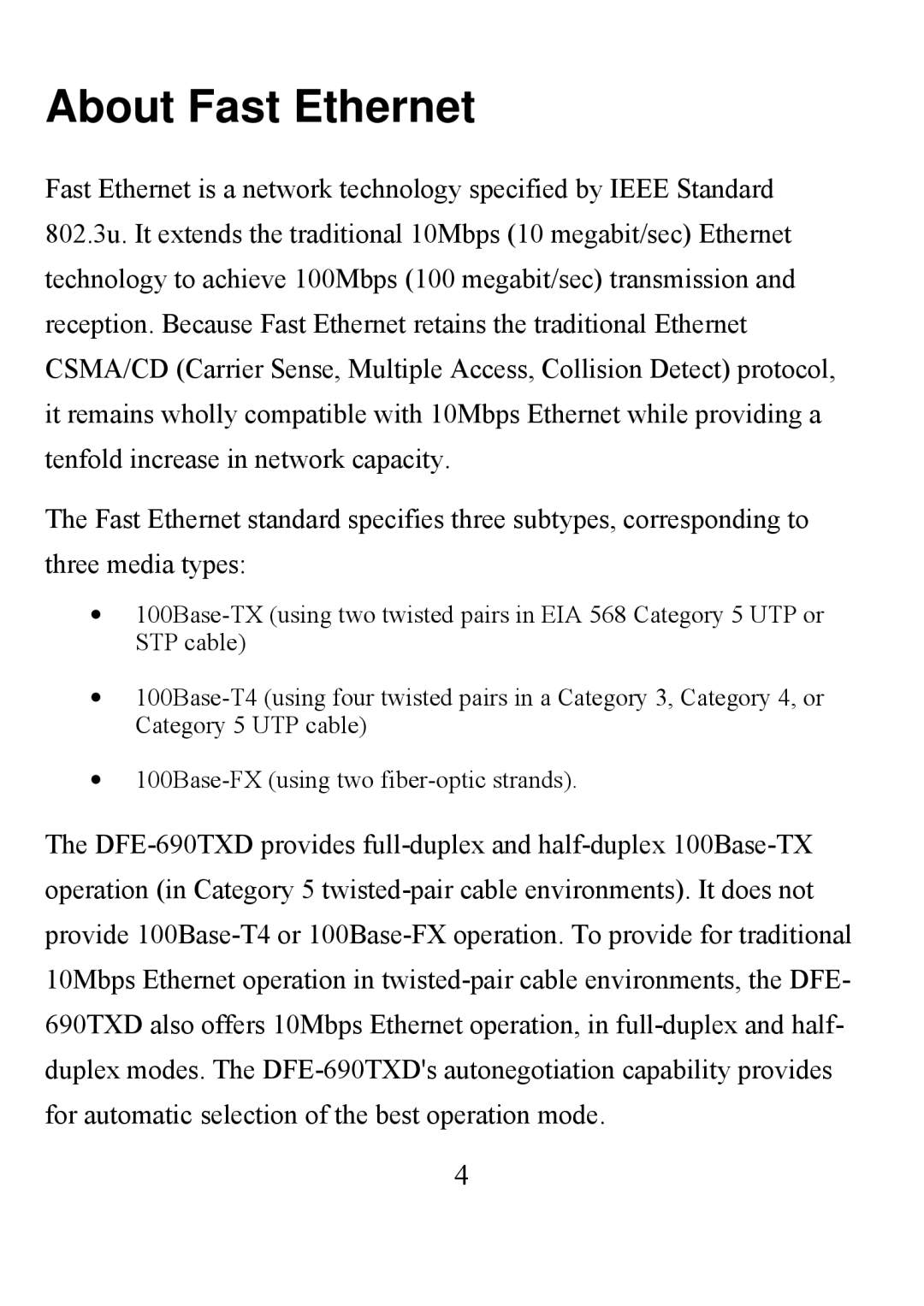 D-Link DFE-690TXD user manual About Fast Ethernet 