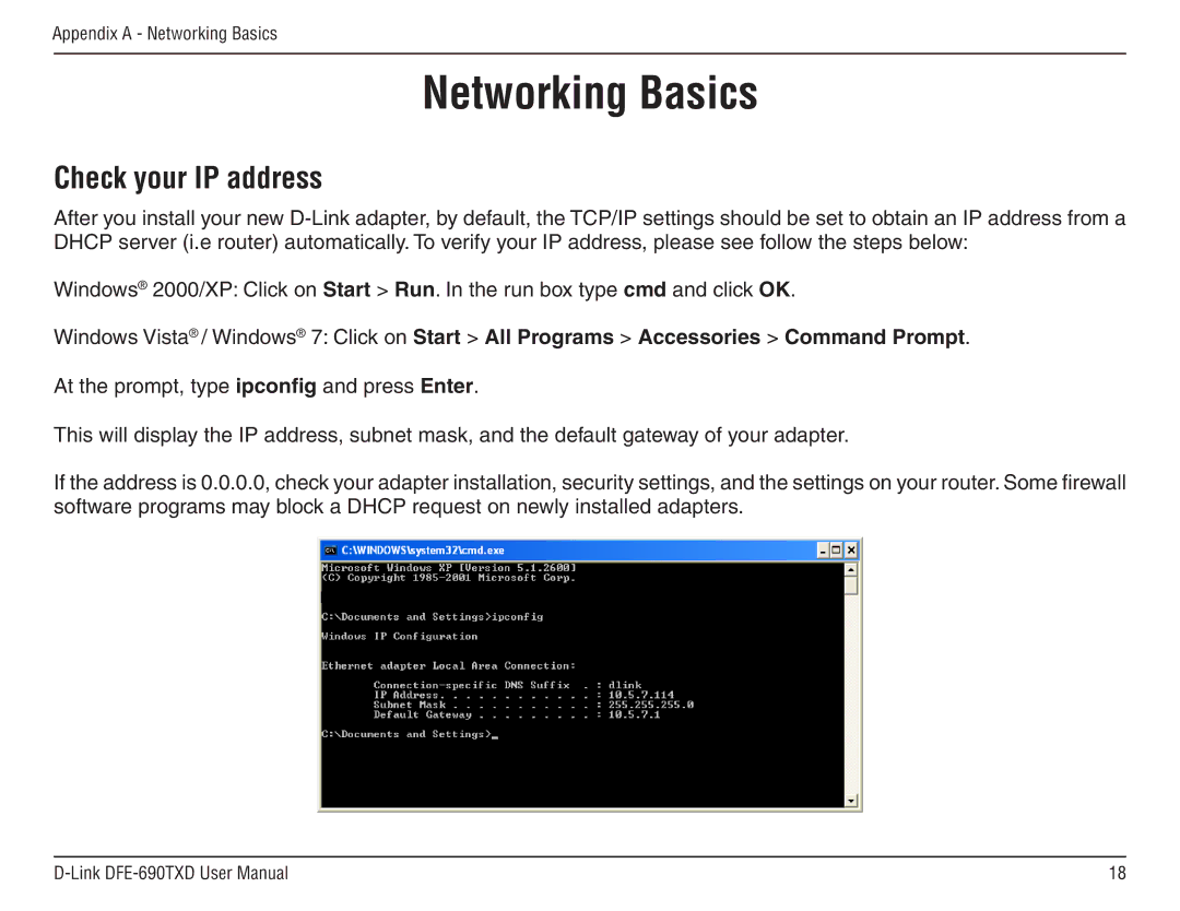 D-Link DFE-690TXD manual Networking Basics, Check your IP address 