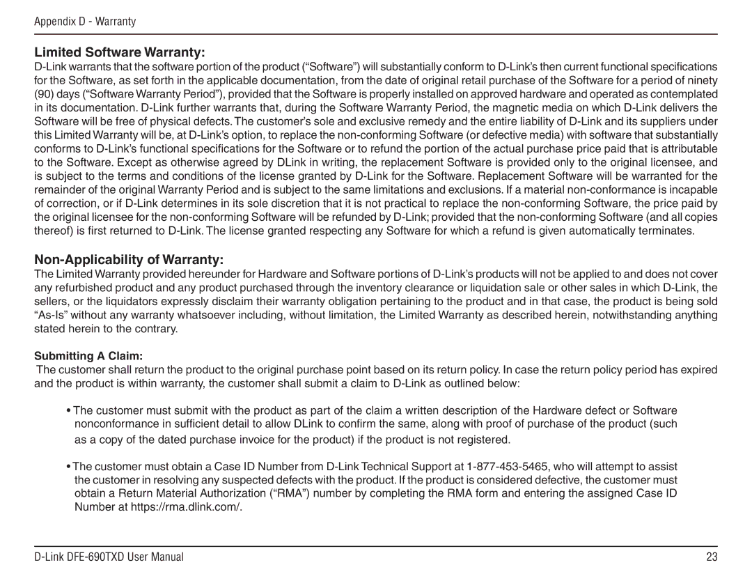 D-Link DFE-690TXD manual Limited Software Warranty, Non-Applicability of Warranty 