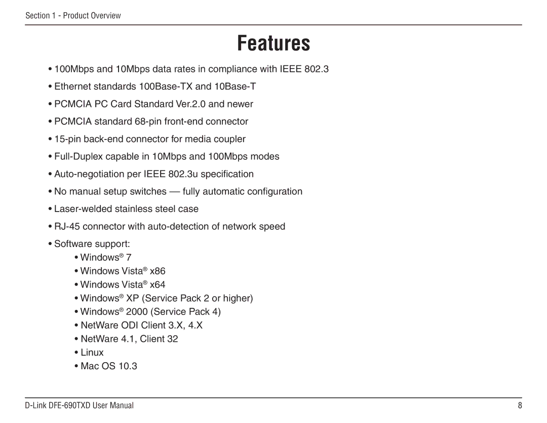 D-Link DFE-690TXD manual Features 