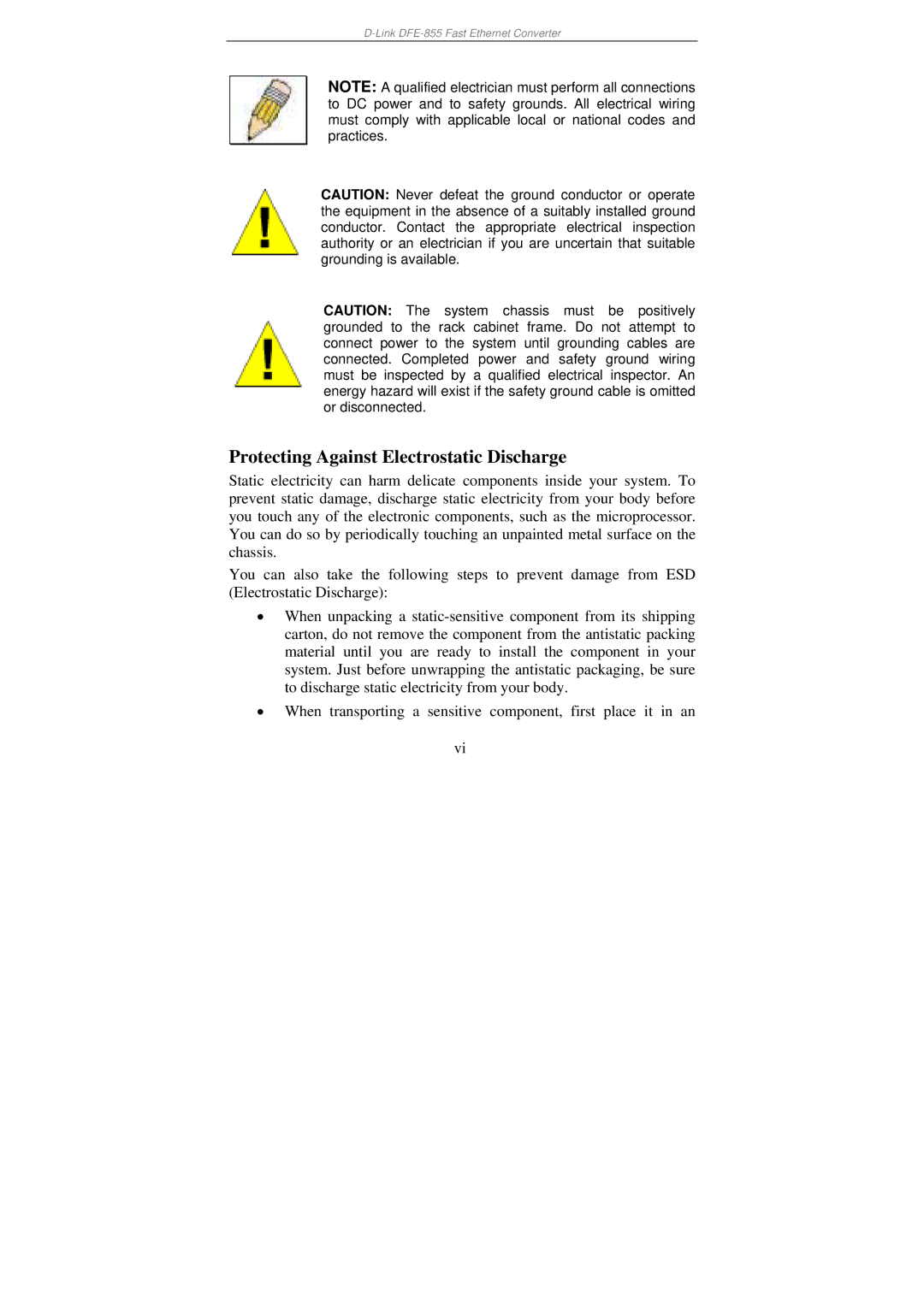 D-Link DFE-855 manual Protecting Against Electrostatic Discharge 