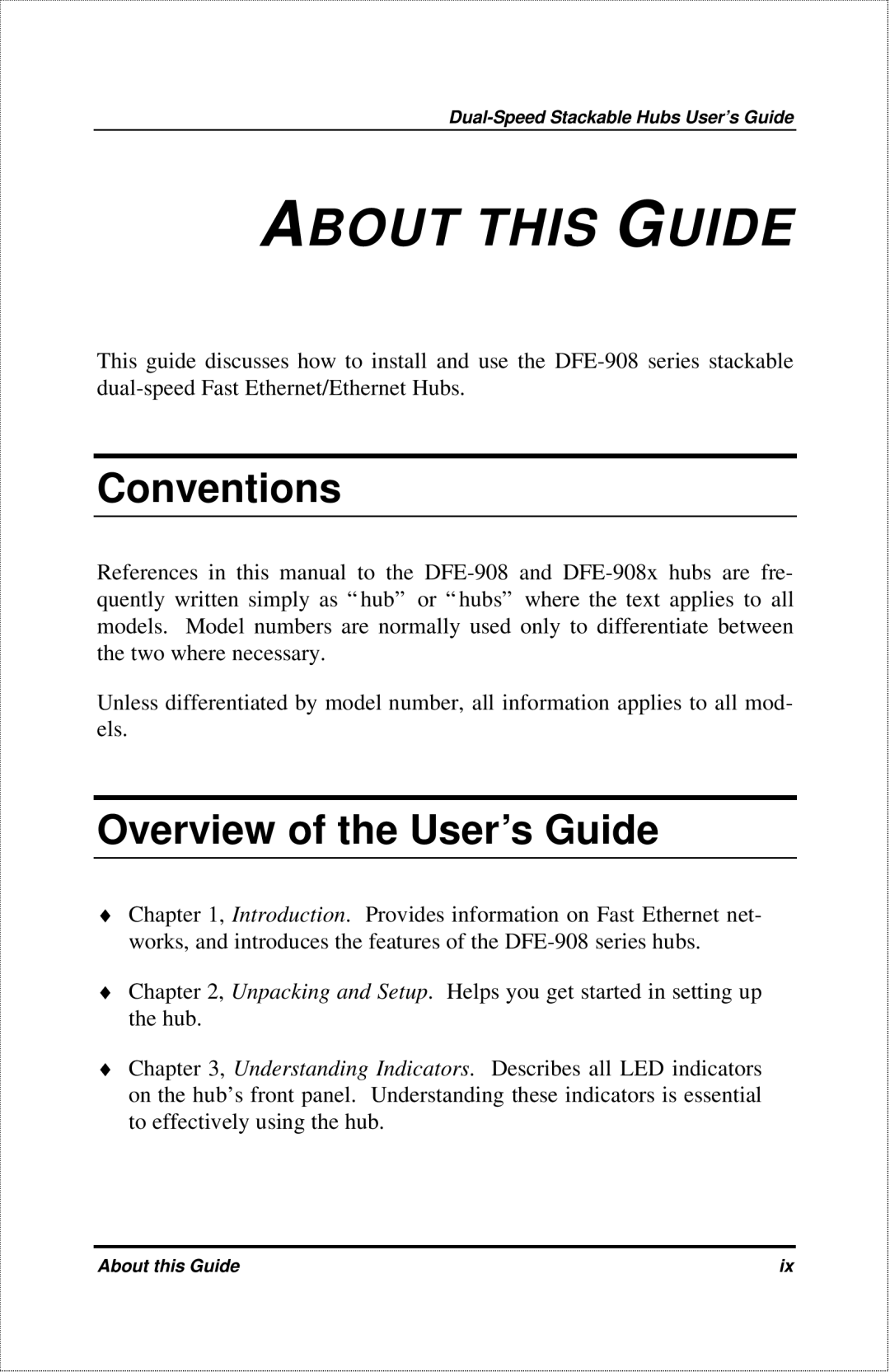 D-Link DFE-908X manual About this Guide, Conventions, Overview of the User’s Guide 