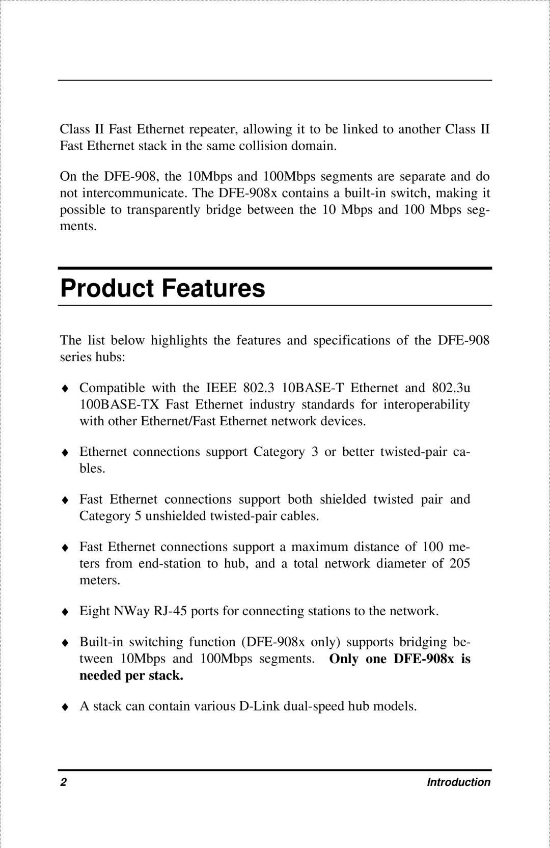 D-Link DFE-908X manual Product Features 