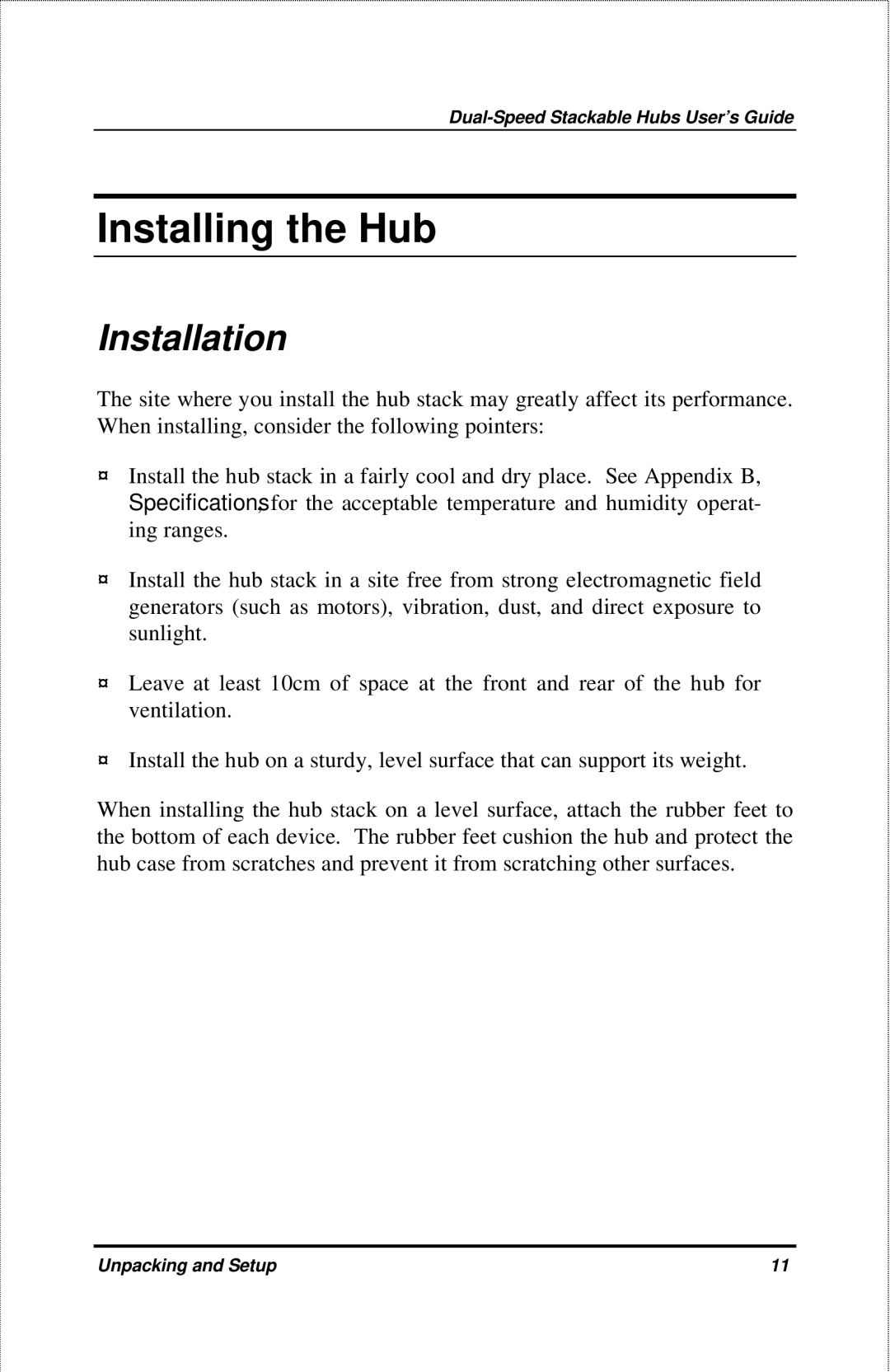 D-Link DFE-908X manual Installing the Hub, Installation 