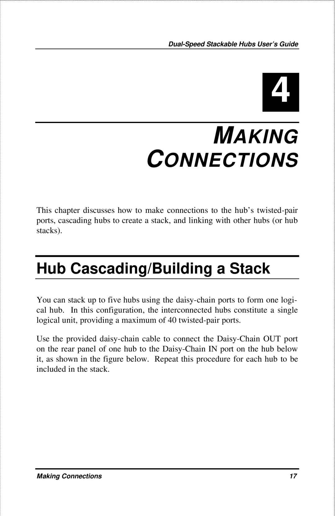 D-Link DFE-908X manual Making Connections, Hub Cascading/Building a Stack 