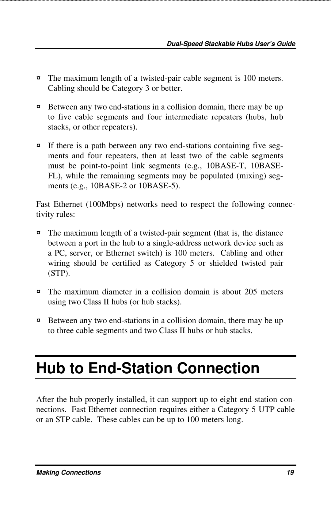 D-Link DFE-908X manual Hub to End-Station Connection 