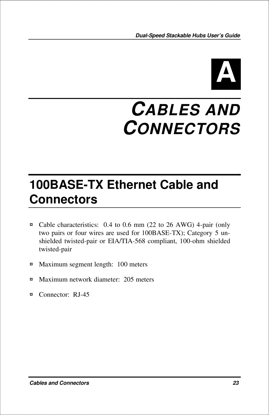 D-Link DFE-908X manual Cables Connectors, 100BASE-TX Ethernet Cable and Connectors 