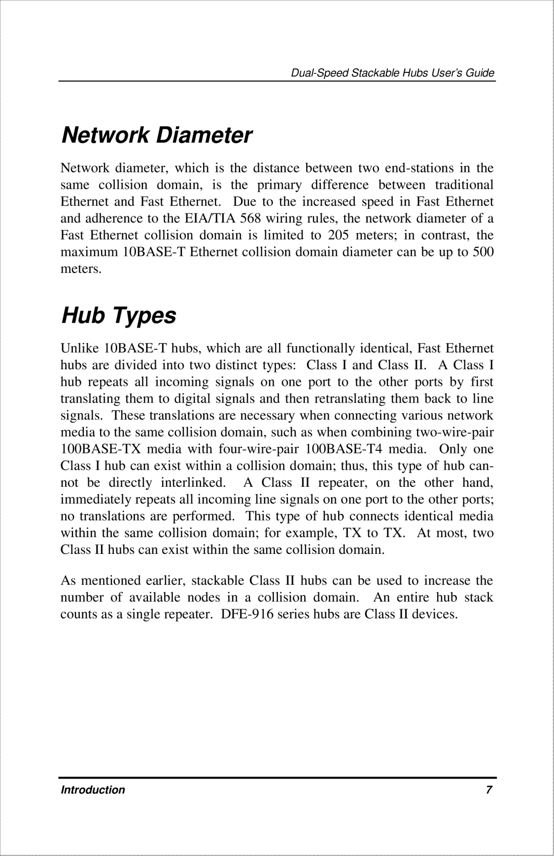 D-Link DFE-916X manual Network Diameter, Hub Types 