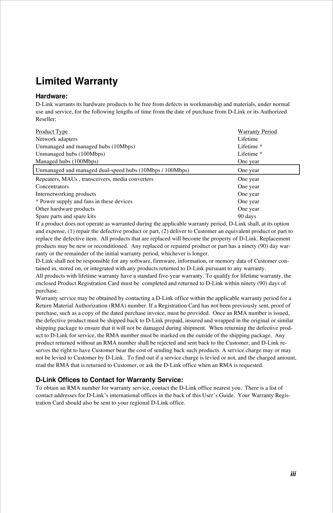 D-Link DFE-916X manual Limited Warranty 