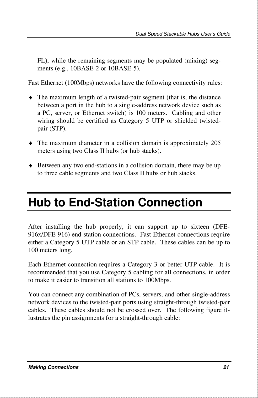 D-Link DFE-916X manual Hub to End-Station Connection 