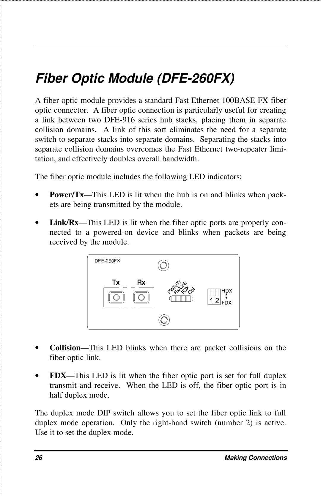 D-Link DFE-916X manual Fiber Optic Module DFE-260FX 