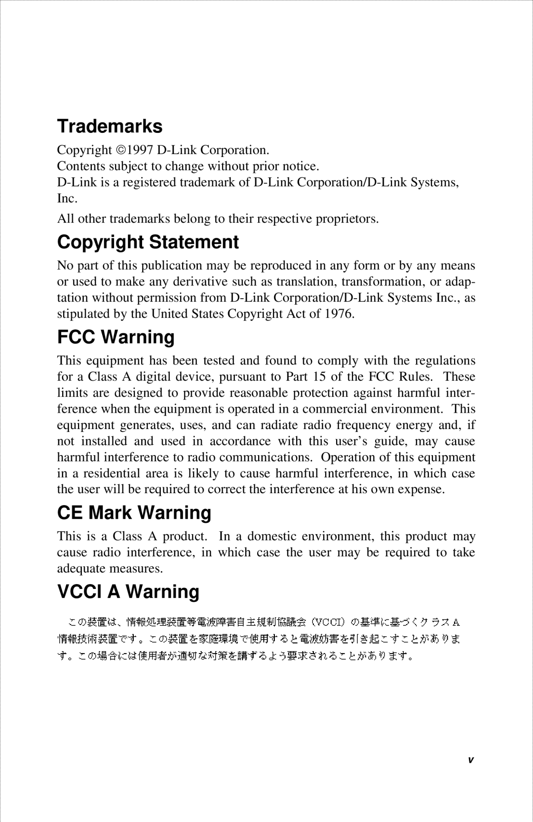 D-Link DFE-916X manual Vcci a Warning 