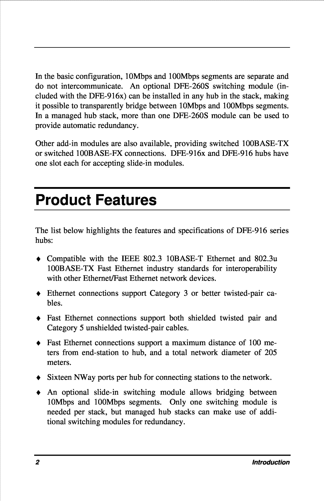 D-Link DFE-916X manual Product Features 