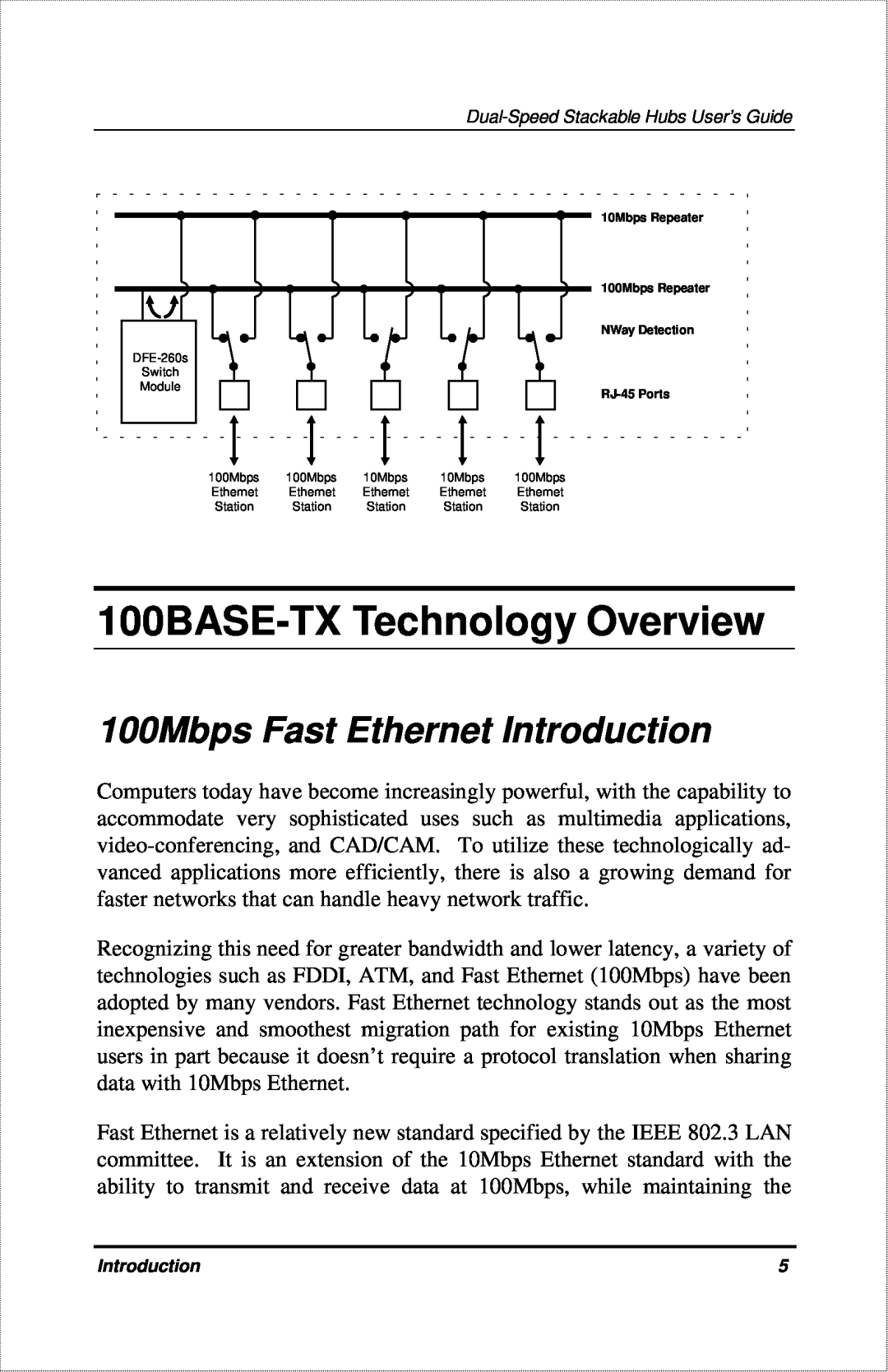 D-Link DFE-916X manual 100BASE-TX Technology Overview, 100Mbps Fast Ethernet Introduction 