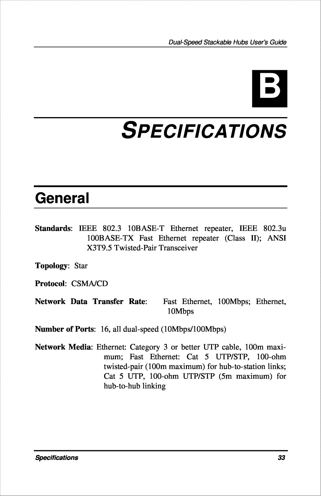 D-Link DFE-916X manual Specifications, General, Topology Star 
