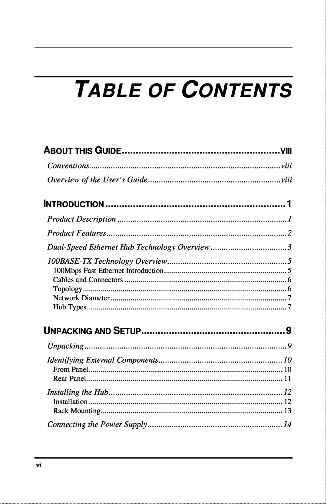D-Link DFE-916X manual Table Of Contents, About This Guide, Introduction, Unpacking And Setup 