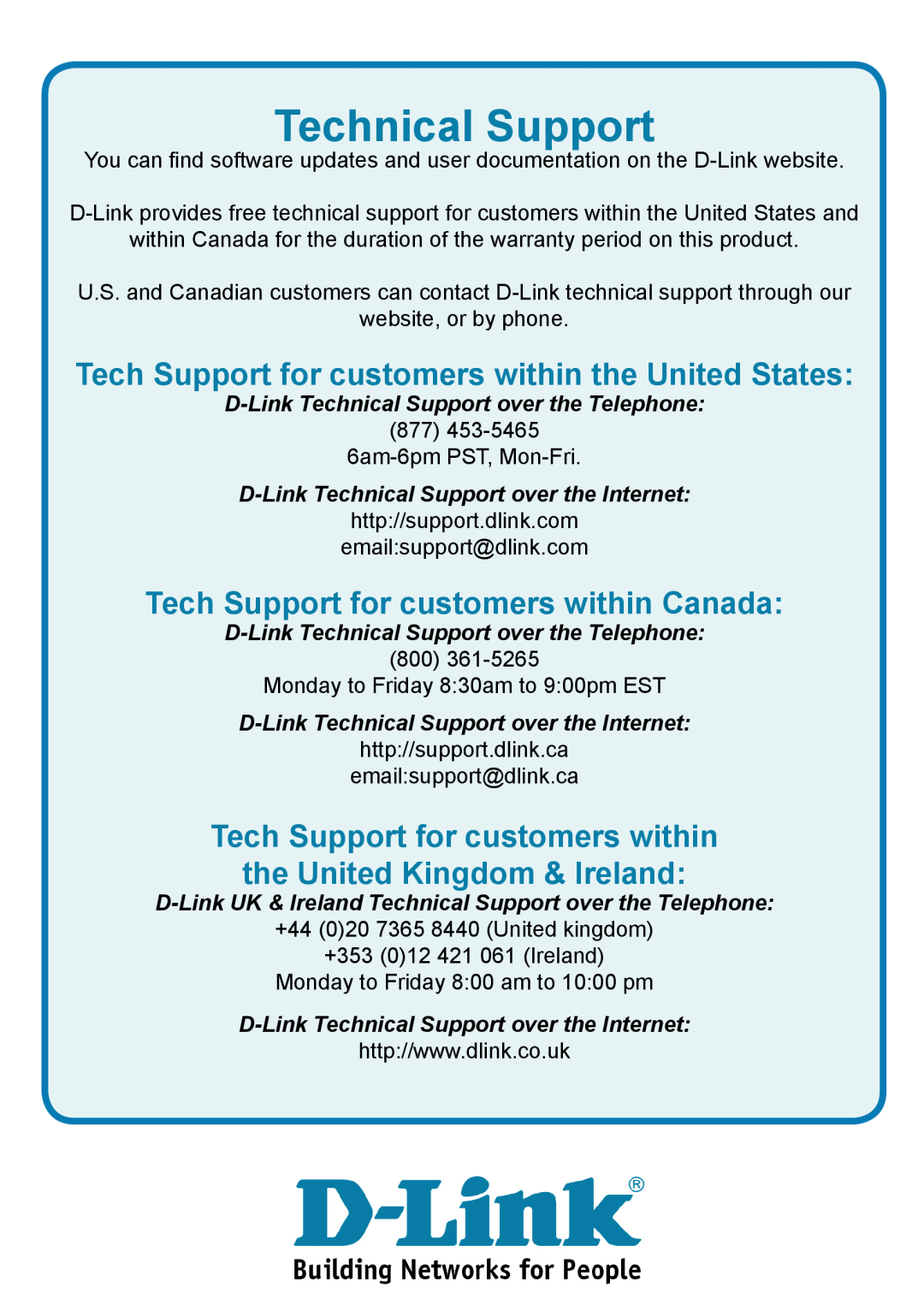 D-Link DFL-200 warranty Technical Support, Tech Support for customers within the United States 
