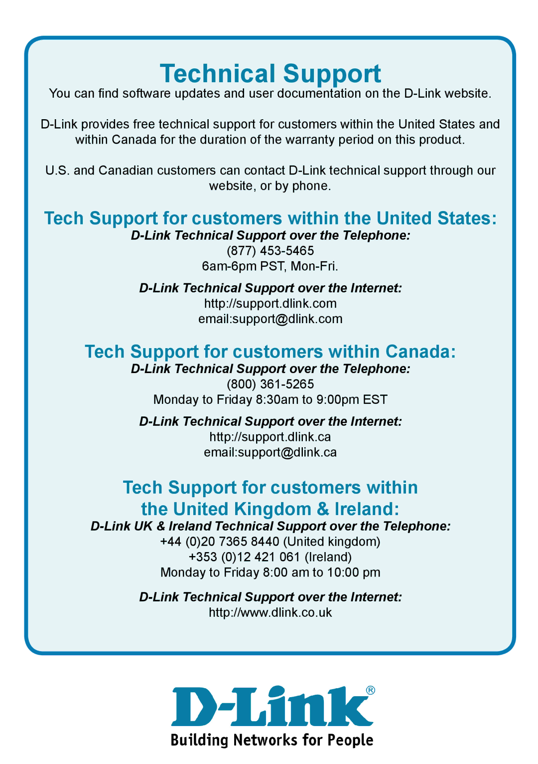 D-Link DFL-200 warranty Technical Support 