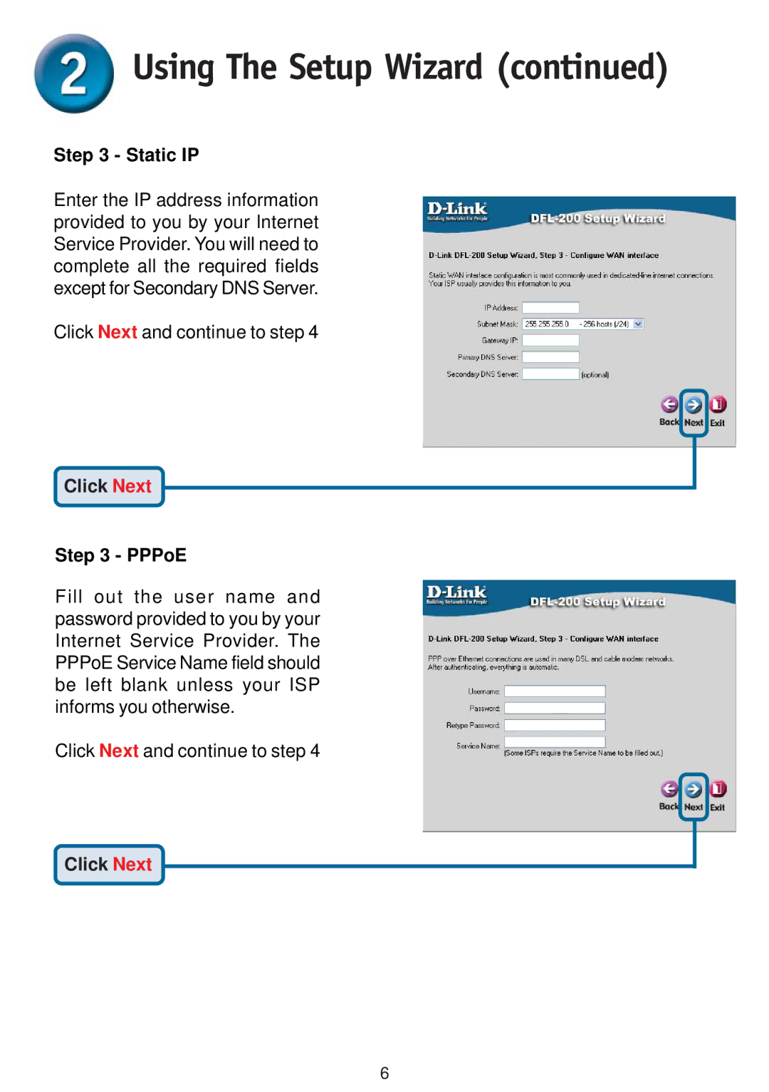 D-Link DFL-200 warranty Static IP, PPPoE 