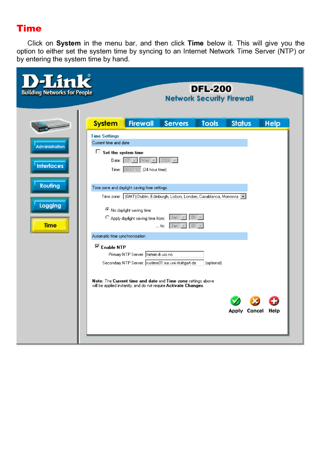 D-Link DFL-200 manual Time 