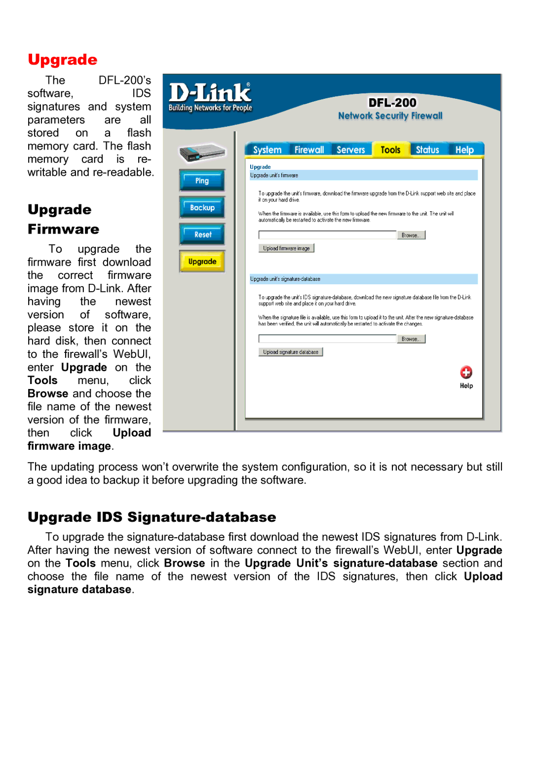 D-Link DFL-200 manual Upgrade Firmware, Upgrade IDS Signature-database 