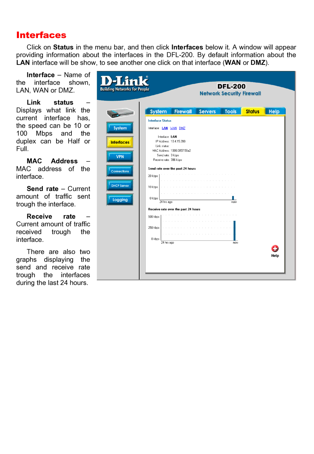 D-Link DFL-200 manual Interfaces 