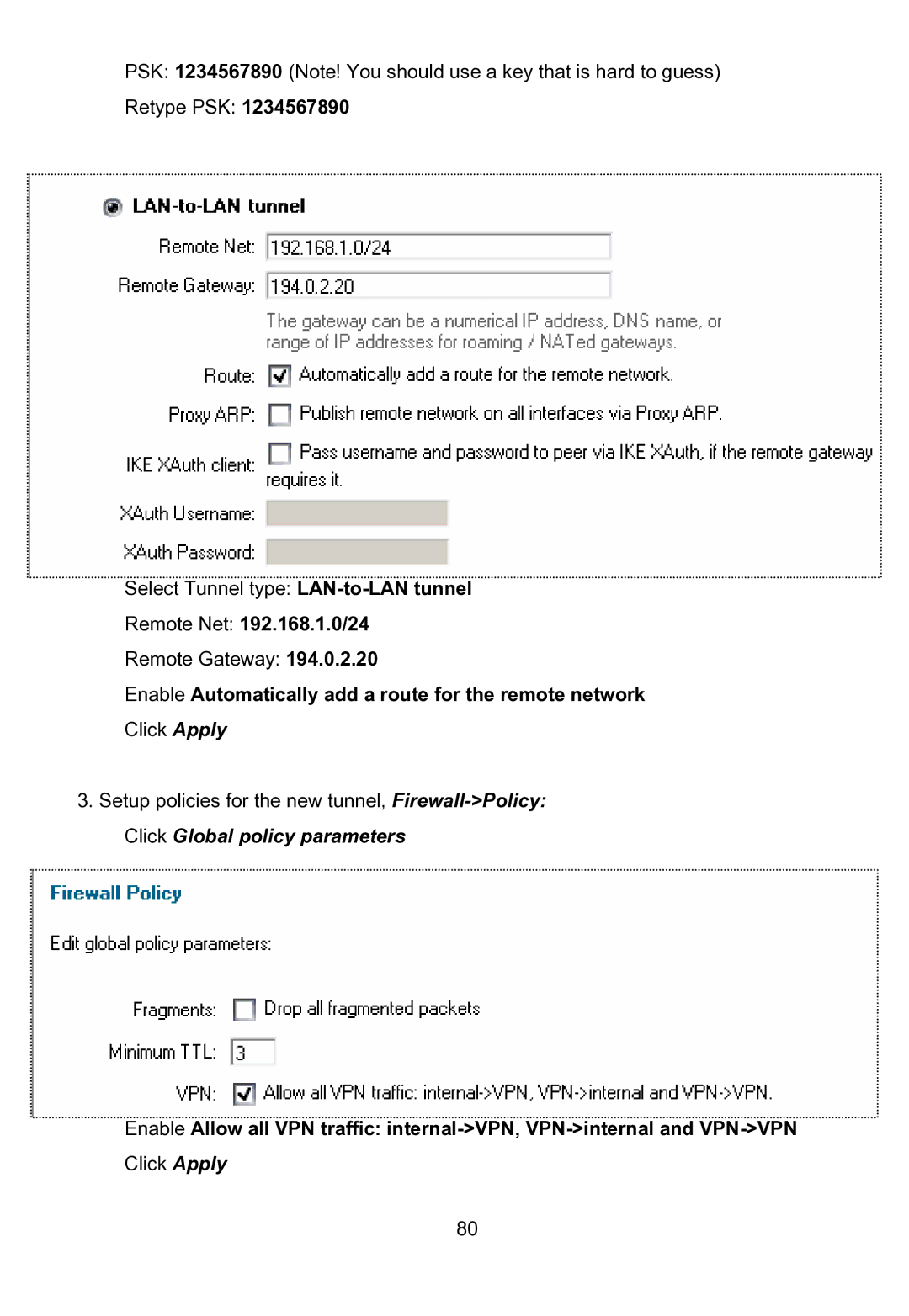 D-Link DFL-200 manual Remote Net 192.168.1.0/24, Enable Automatically add a route for the remote network 