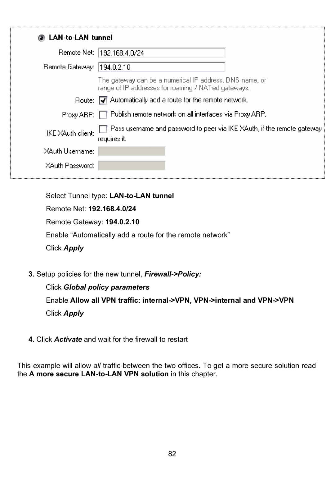 D-Link DFL-200 manual Remote Net 192.168.4.0/24 