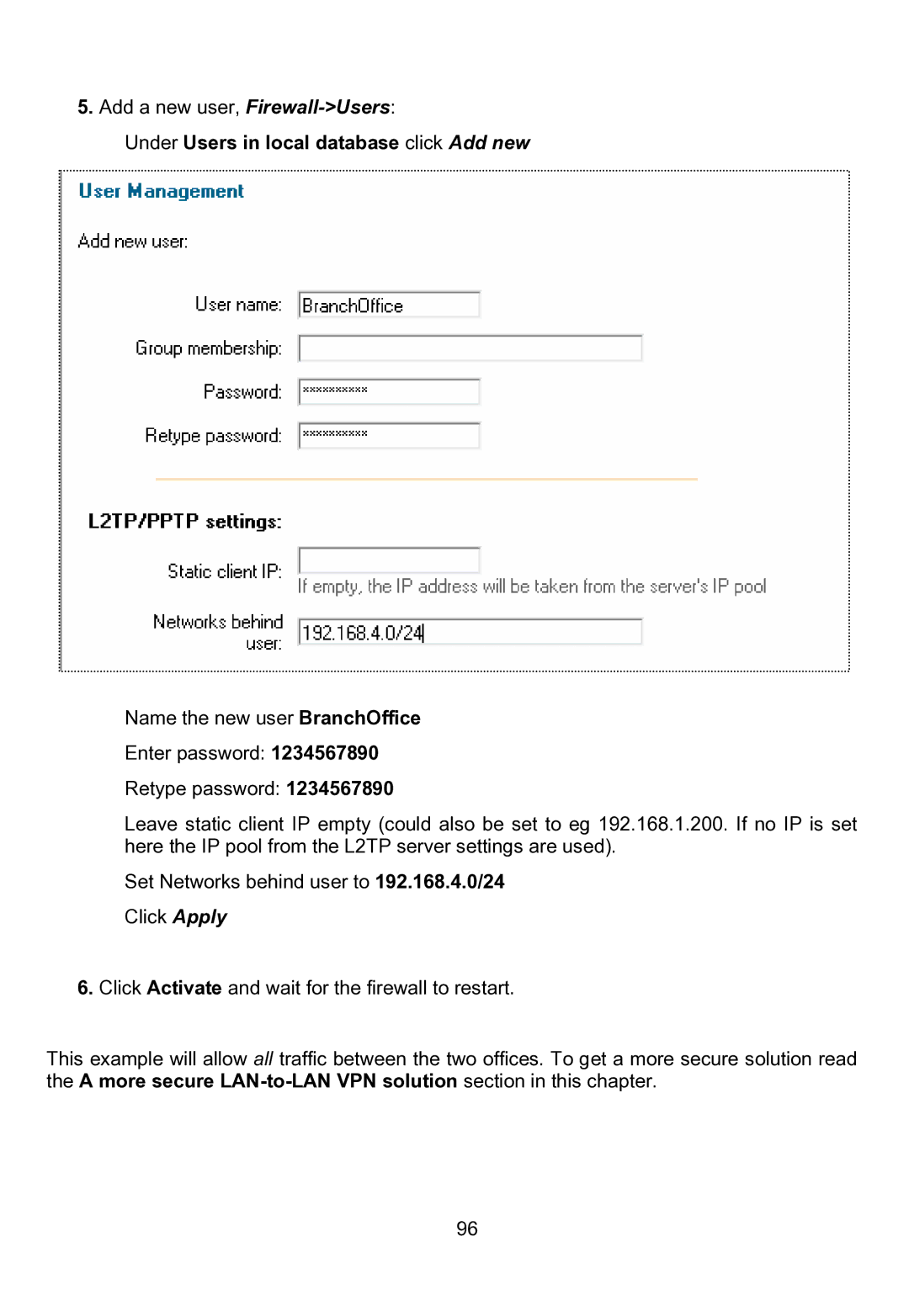 D-Link DFL-200 manual Under Users in local database click Add new 