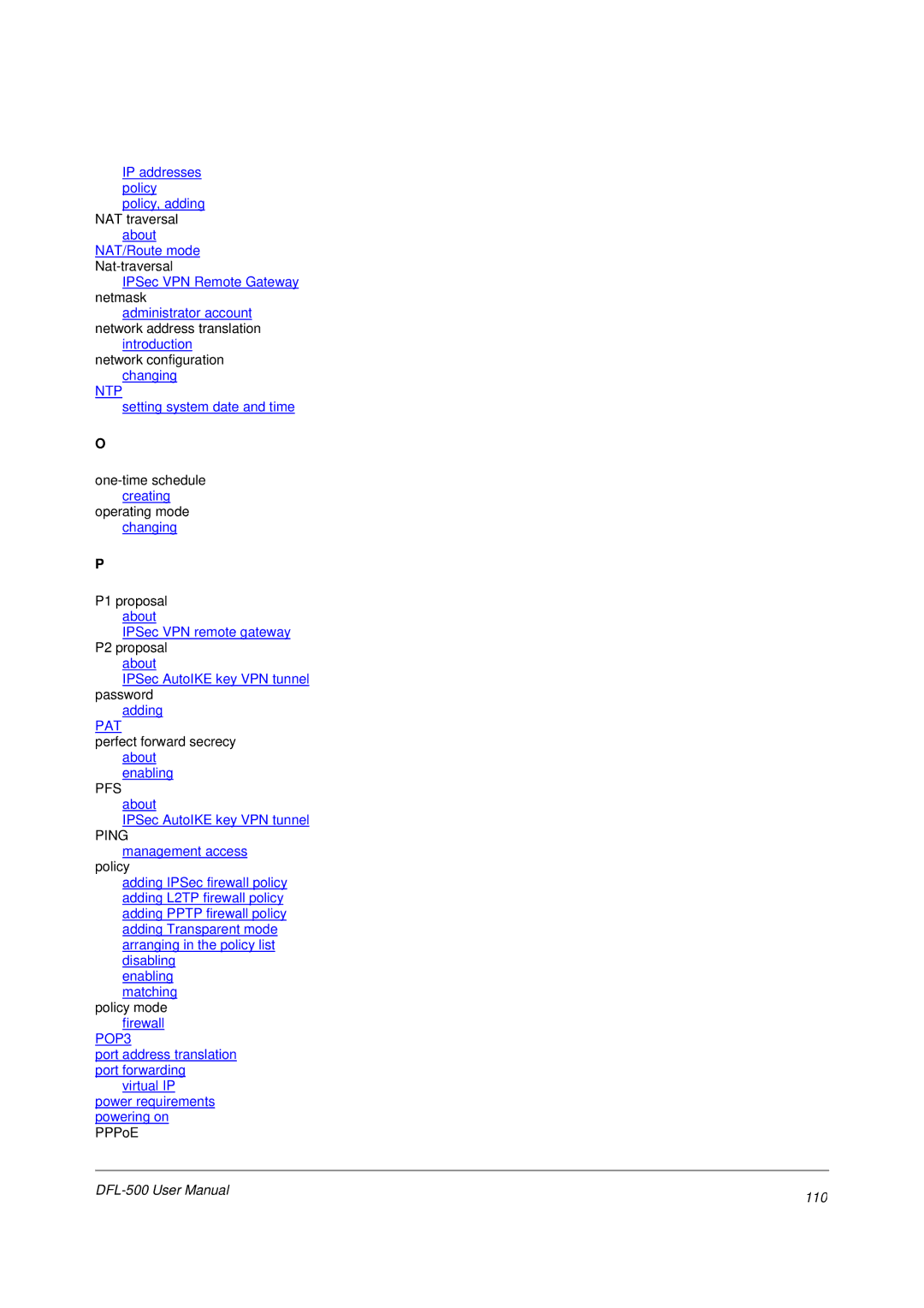 D-Link DFL-500 user manual Ntp, 110 