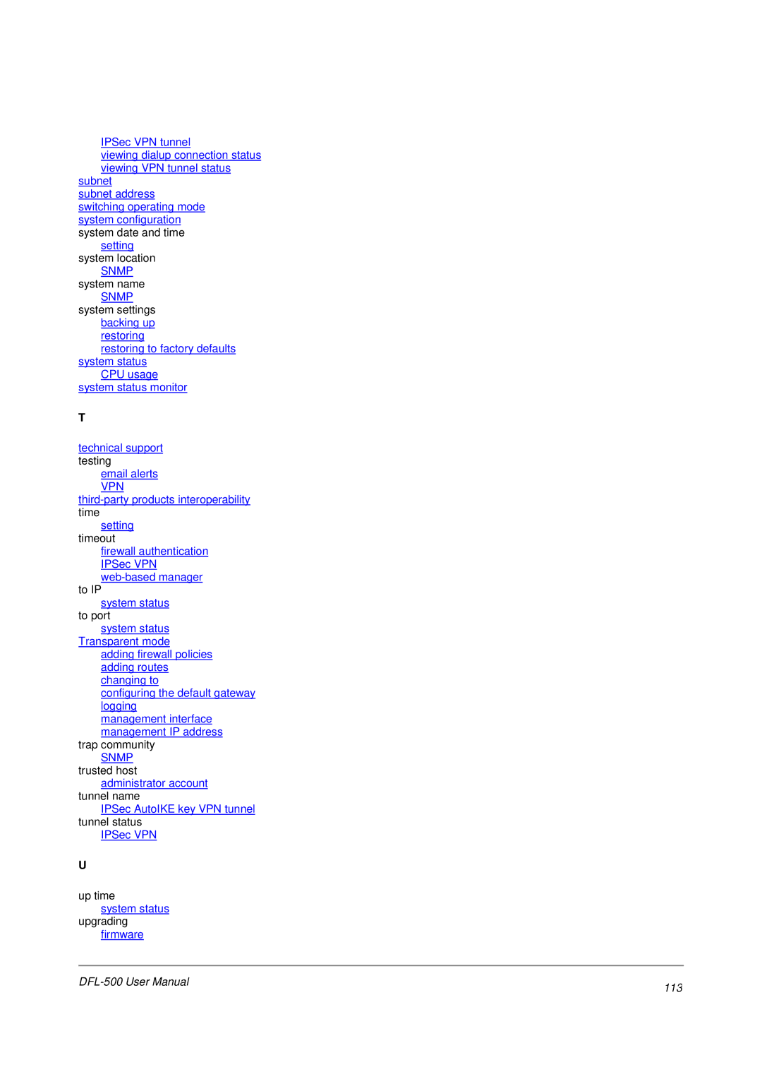 D-Link DFL-500 user manual Vpn, 113 