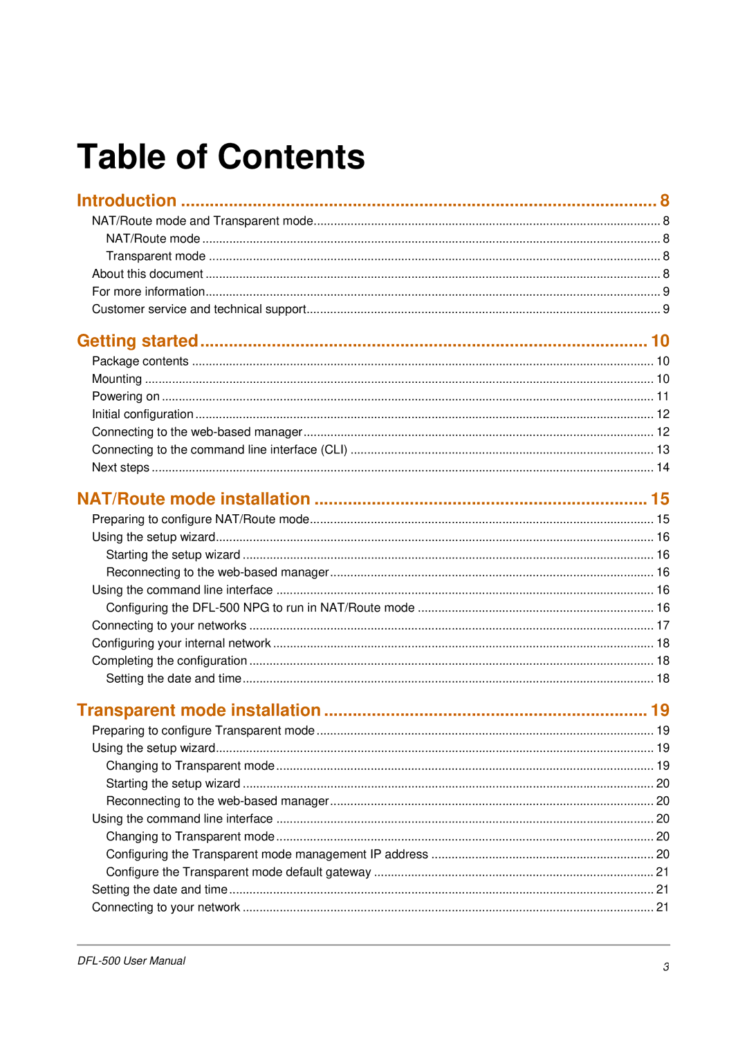 D-Link DFL-500 user manual Table of Contents 