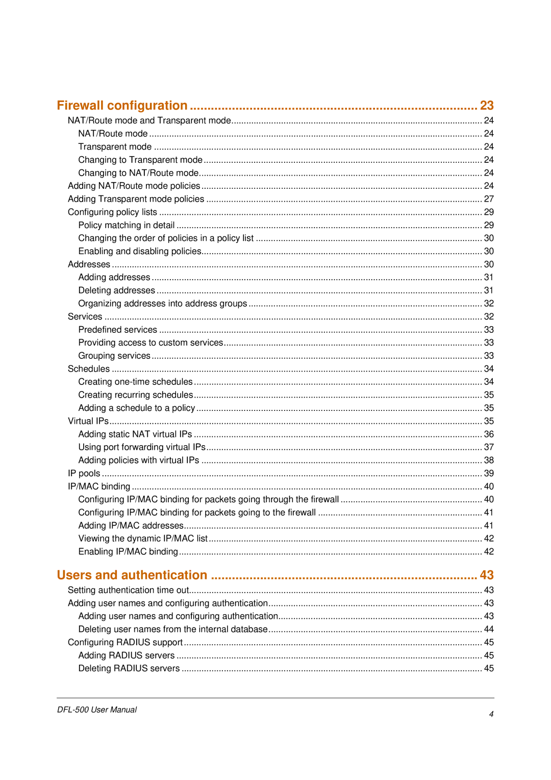 D-Link DFL-500 user manual Firewall configuration 