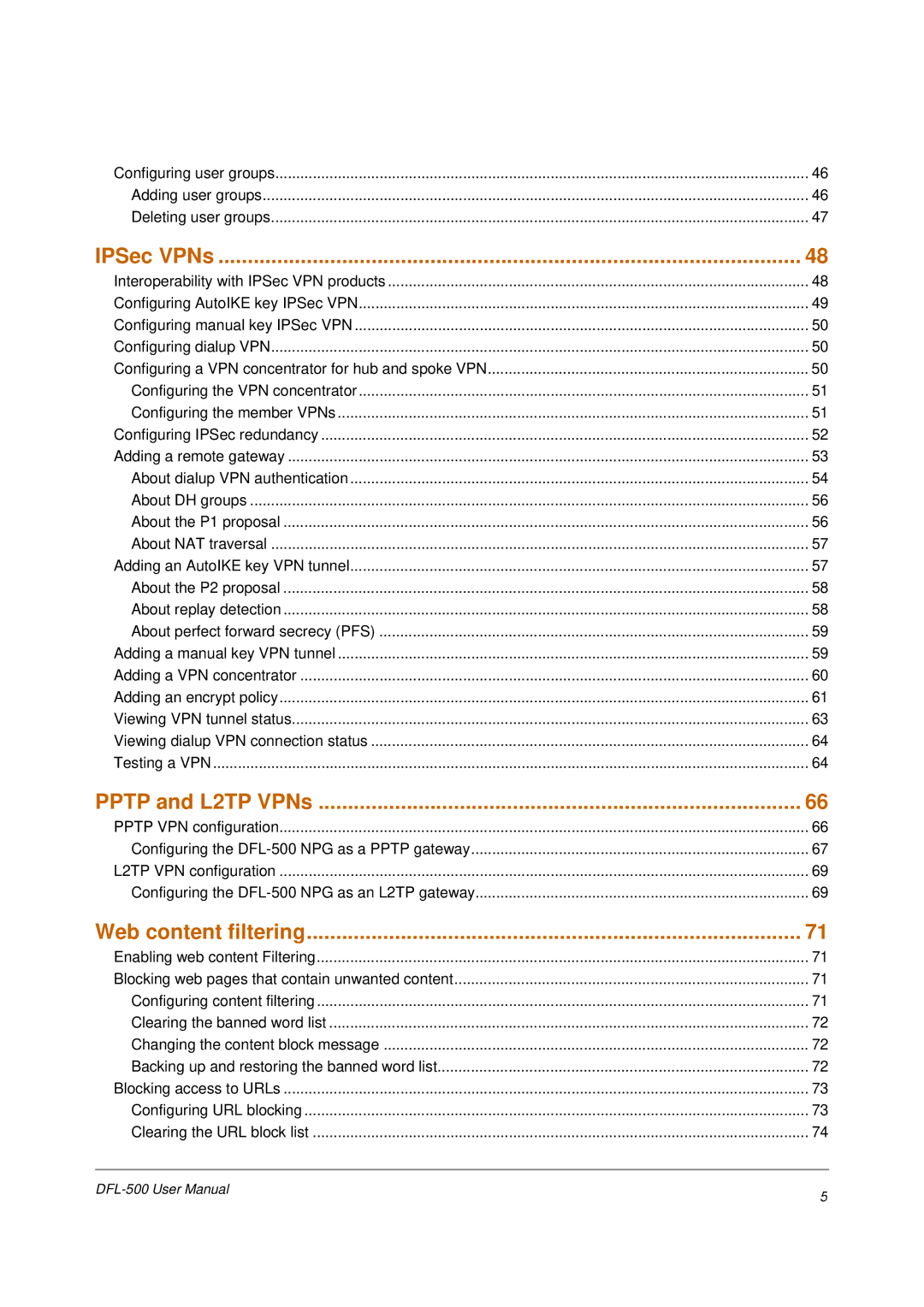 D-Link DFL-500 user manual IPSec VPNs 